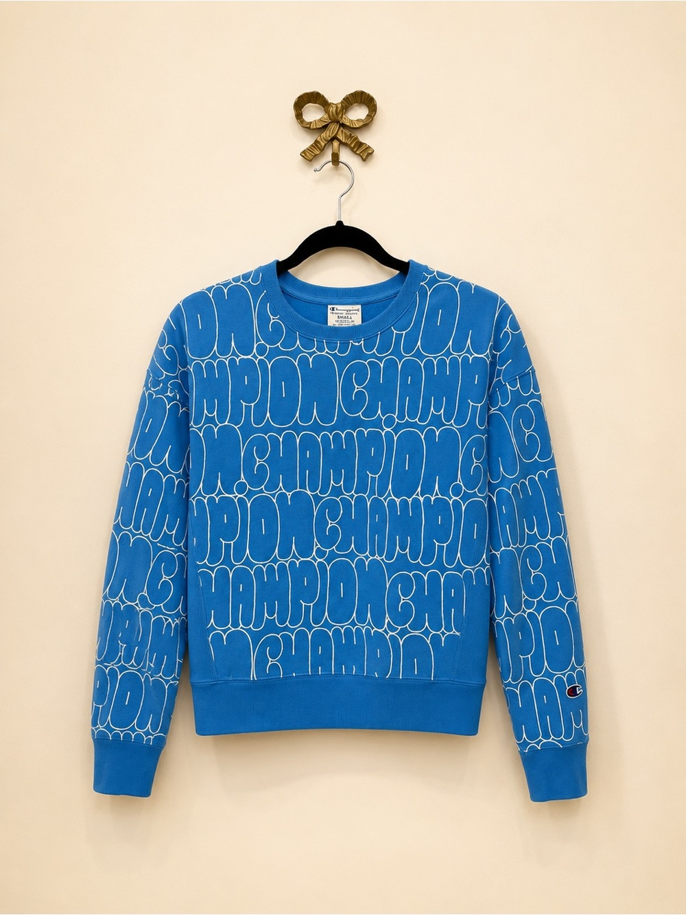Champion Blue Crewneck with All-Over Script Logo